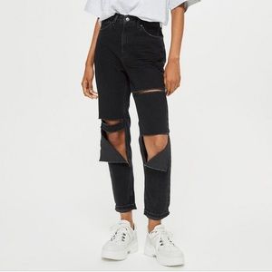 Topshop Ripped Mom Jeans in Black